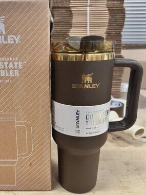 Chocolate Gold 40oz Quencher Style Insulated Tumbler with Handle & Straw